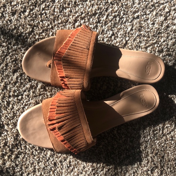 UGG Suede Fringe Slide Sandals NWOB - size 10 - Picture 3 of 4
